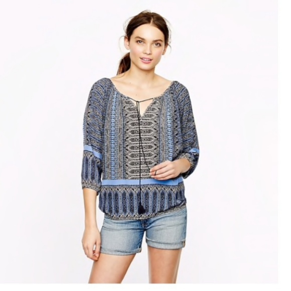 J. Crew Silk Sorrento Top Peasant Blouse